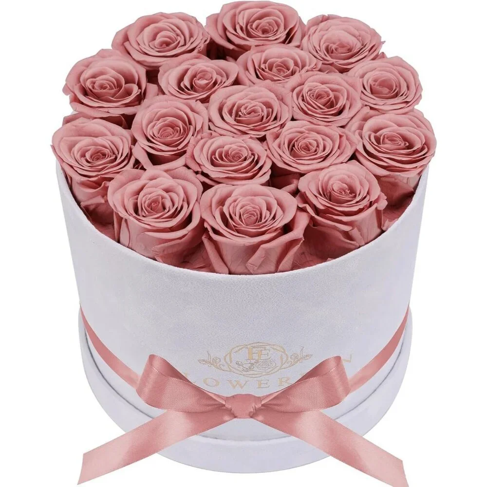 17 Flowers in a Luxury Suede Box Birthday Gifts Preserved Flowers Dusty Rose